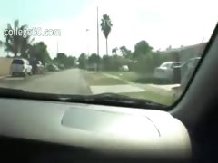 Two brunette girls sucking penis in car