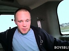 Excited amateur guy tricked into gay sex in the boys bus