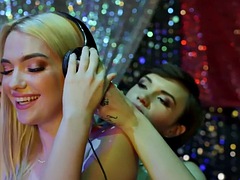 Lesbian slutty DJ seduces nymphomaniac 19 year old dyke in 69 position