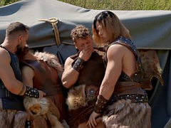 Viking jocks fuck each other bareback in outdoor orgy