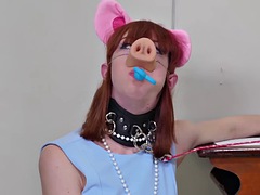 Humiliated bdsm pig slave licks her doms ass