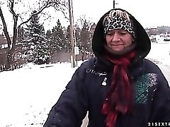 Snowy day injury fixed by mature blowjob