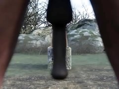 Stacked 3D freak deepthroating monster black cock outdoors