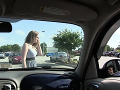 Naughty blonde teen delivers a fabulous blowjob in the car
