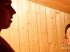 Twinks Jake Olsen and Max Trey enjoy a relaxing sauna