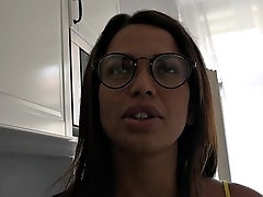 hot babe in glasses pays the landlord with sex