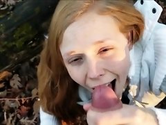 Naughty teen plowed doggystyle and facialized in the woods