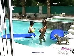 Asians with enormous fake tits in the pool