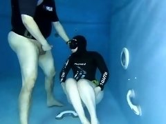Underwater affair ends with slutty milf giving wet blowjob